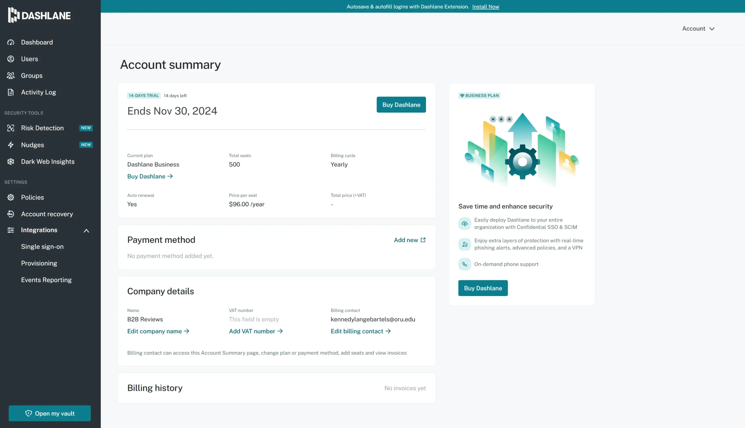 dashlane account summary page screenshot