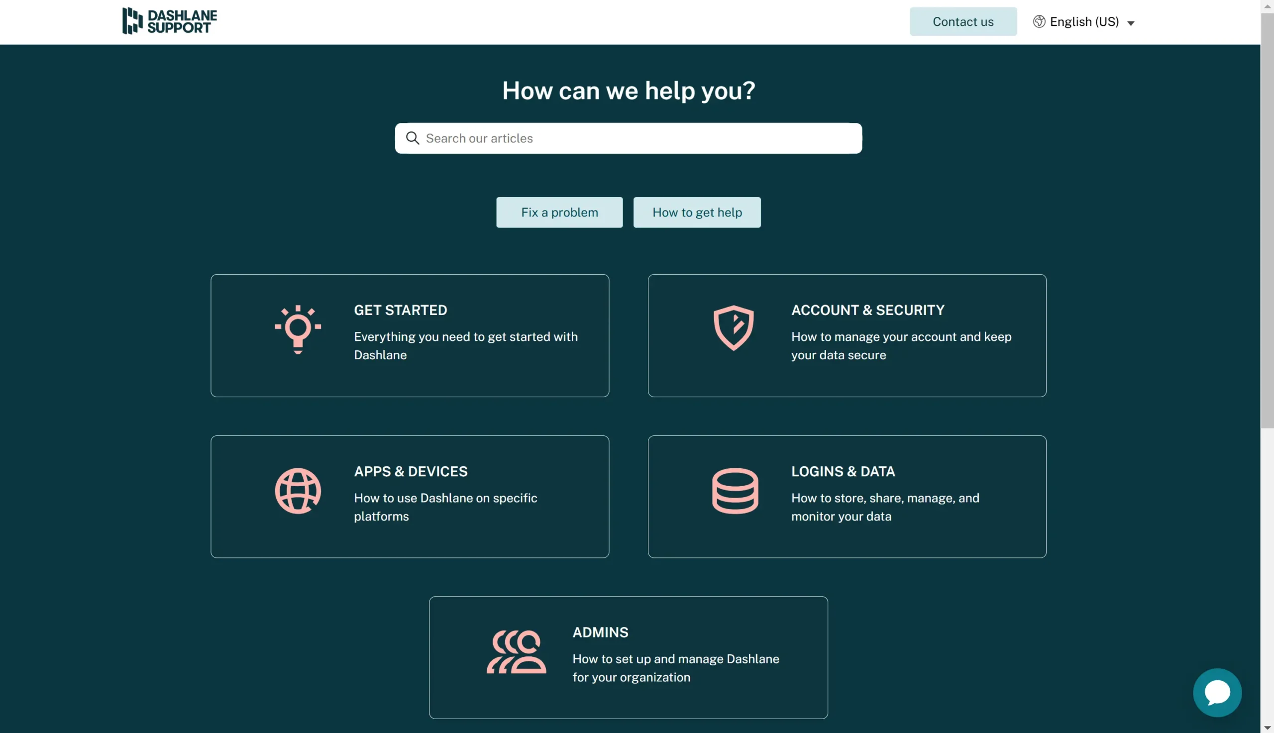 dashlane support page screenshot