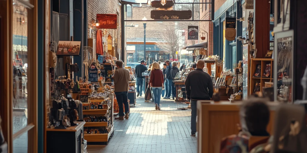 People shopping various storefronts and stands on a street in Sioux Falls