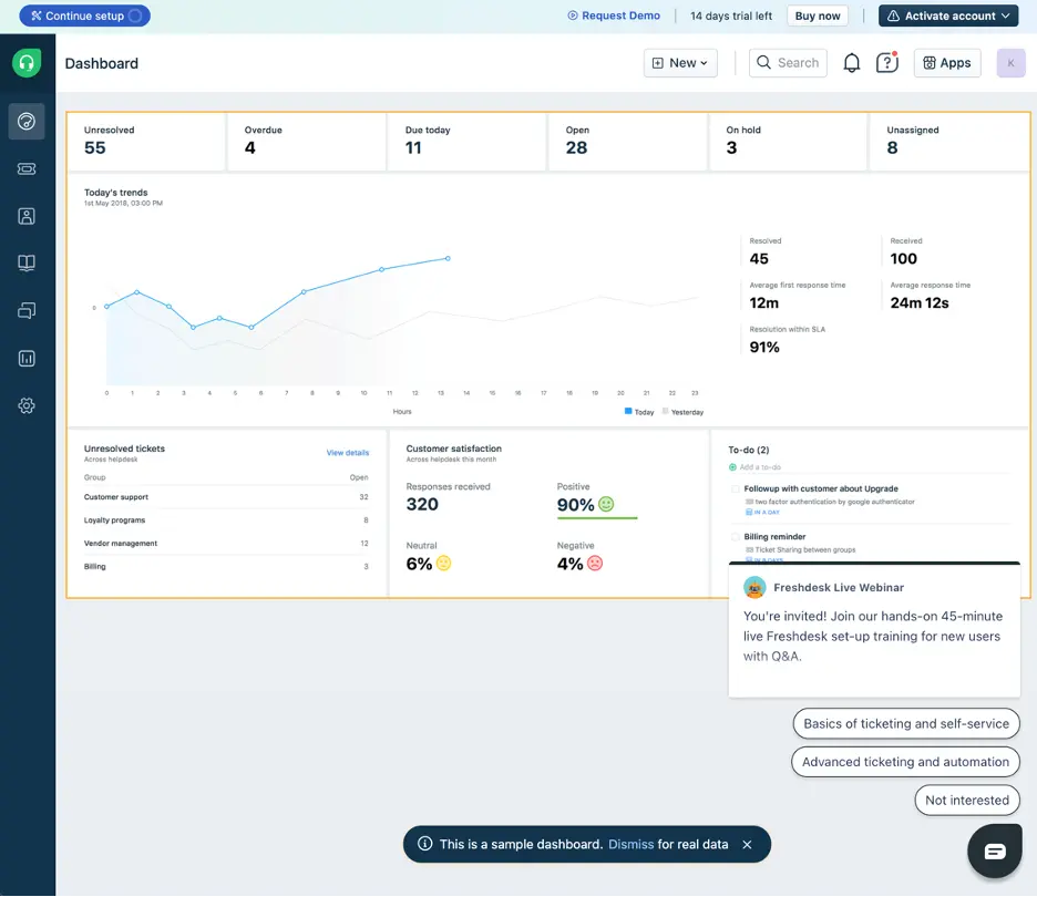 freshdesk dashboard screenshot