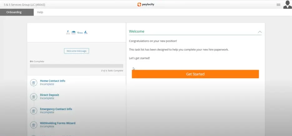 paylocity onboarding page screenshot