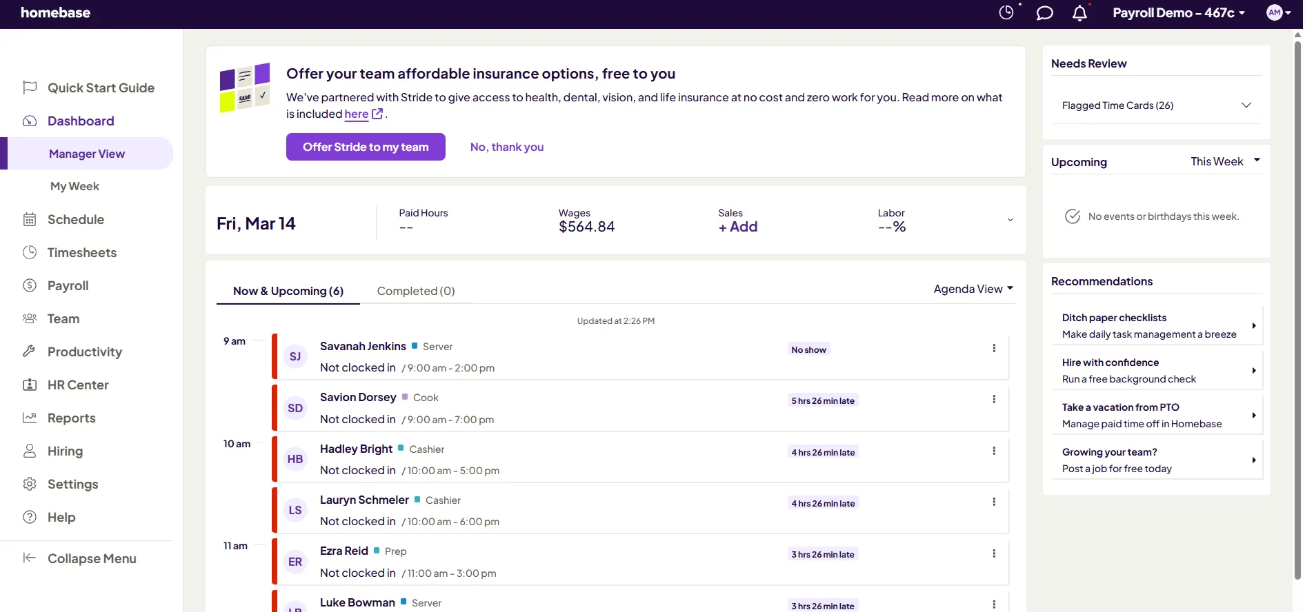 homebase manager dashboard screenshot